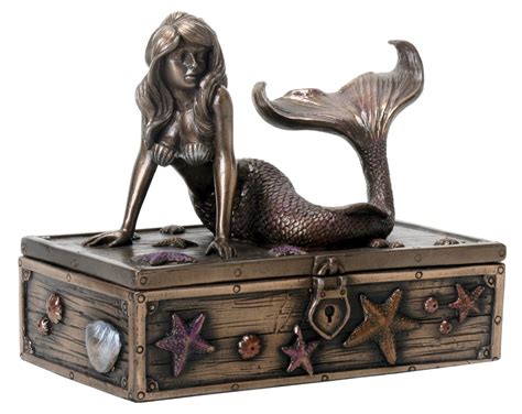 mermaid metal jewelry box|gems and necklesses mermaids box.